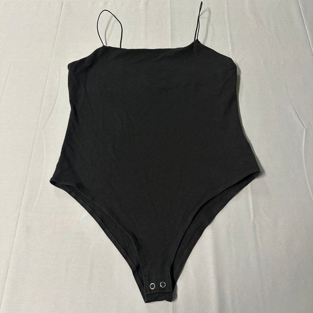 Wild Fable Black Square Neck Spaghetti Strap Bodysuit Womens Medium Snap Bottom